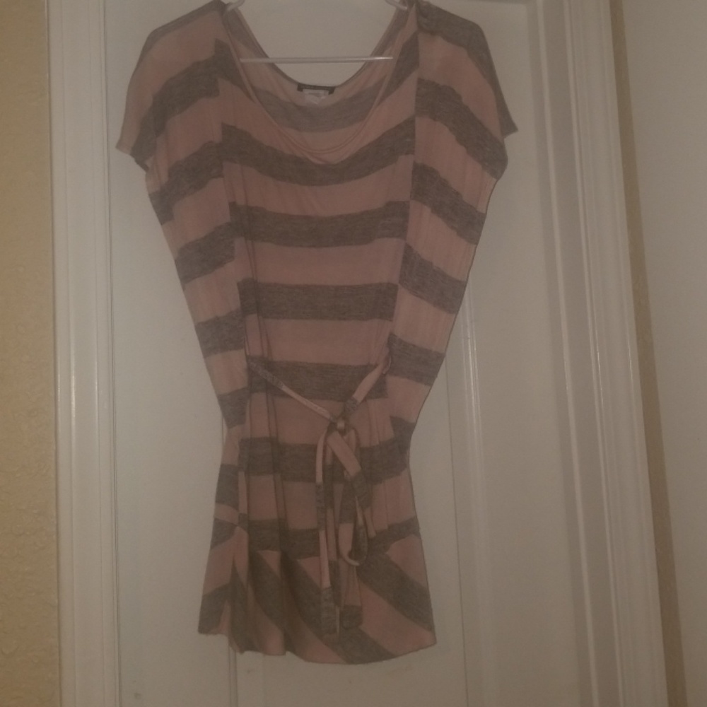 Wet Seal Striped Pink Grey Belted Flutter Sleeve